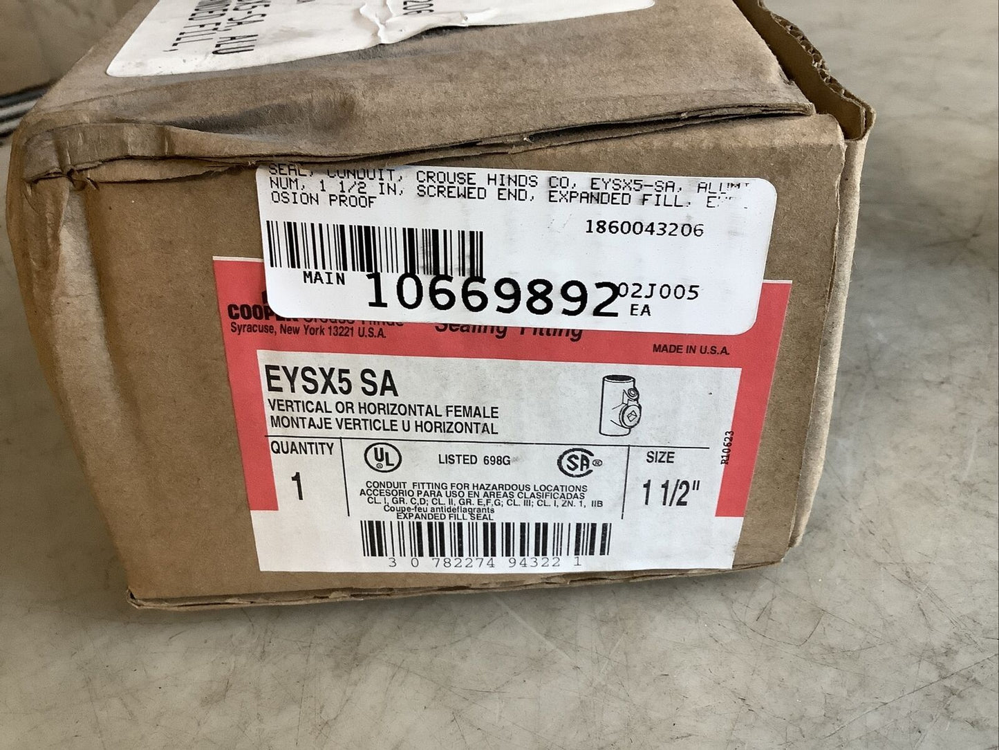 CROUSE HINDS EYSX5 SA CONDUIT EXPANDED FILL SEALING FITTING 1-1/2IN 678