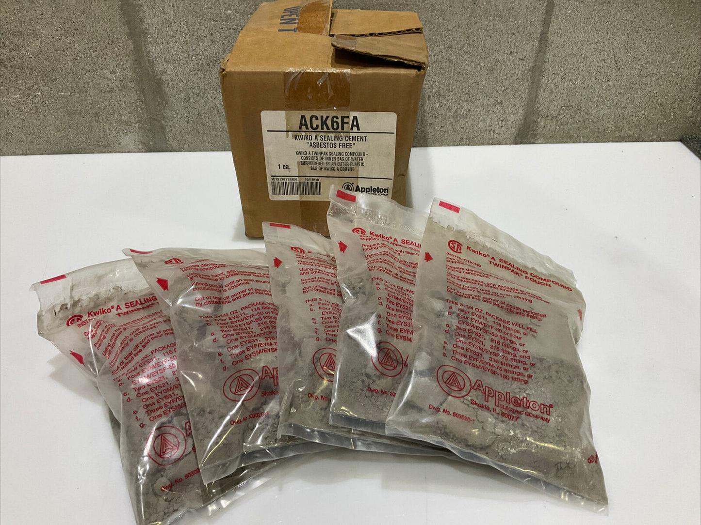 APPLETON ACK6FA KWIKO A SEALING CEMENT ASBESTOS FREE 678 LOT OF 5