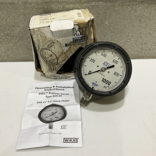 WIKA 9834074 233.34 PRESSURE GAUGE 4.5IN DIAL 1/2IN NPT 0-1000PSI 678