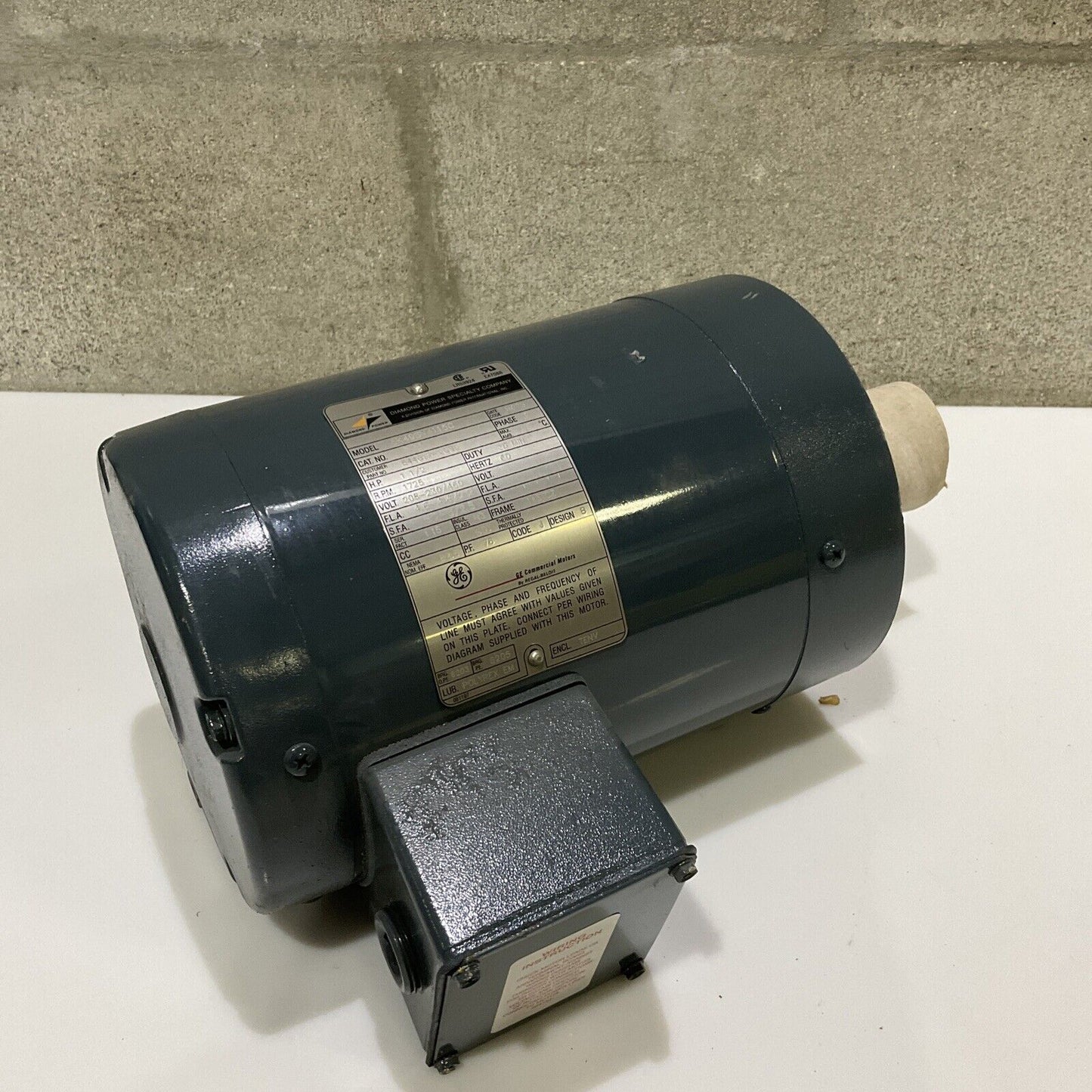 DIAMOND POWER GE 5K49SN4115C MOTOR HP 1.5 3 PHASE 1725 RPM 208-230/460 V 678