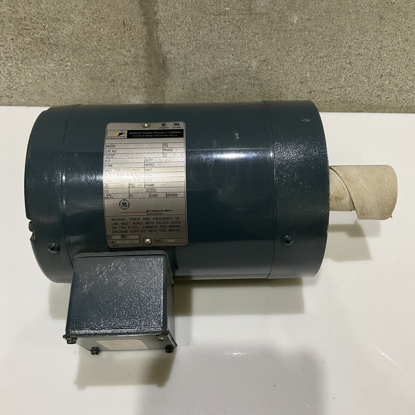 DIAMOND POWER GE 5K49SN4115C MOTOR HP 1.5 3 PHASE 1725 RPM 208-230/460 V 678