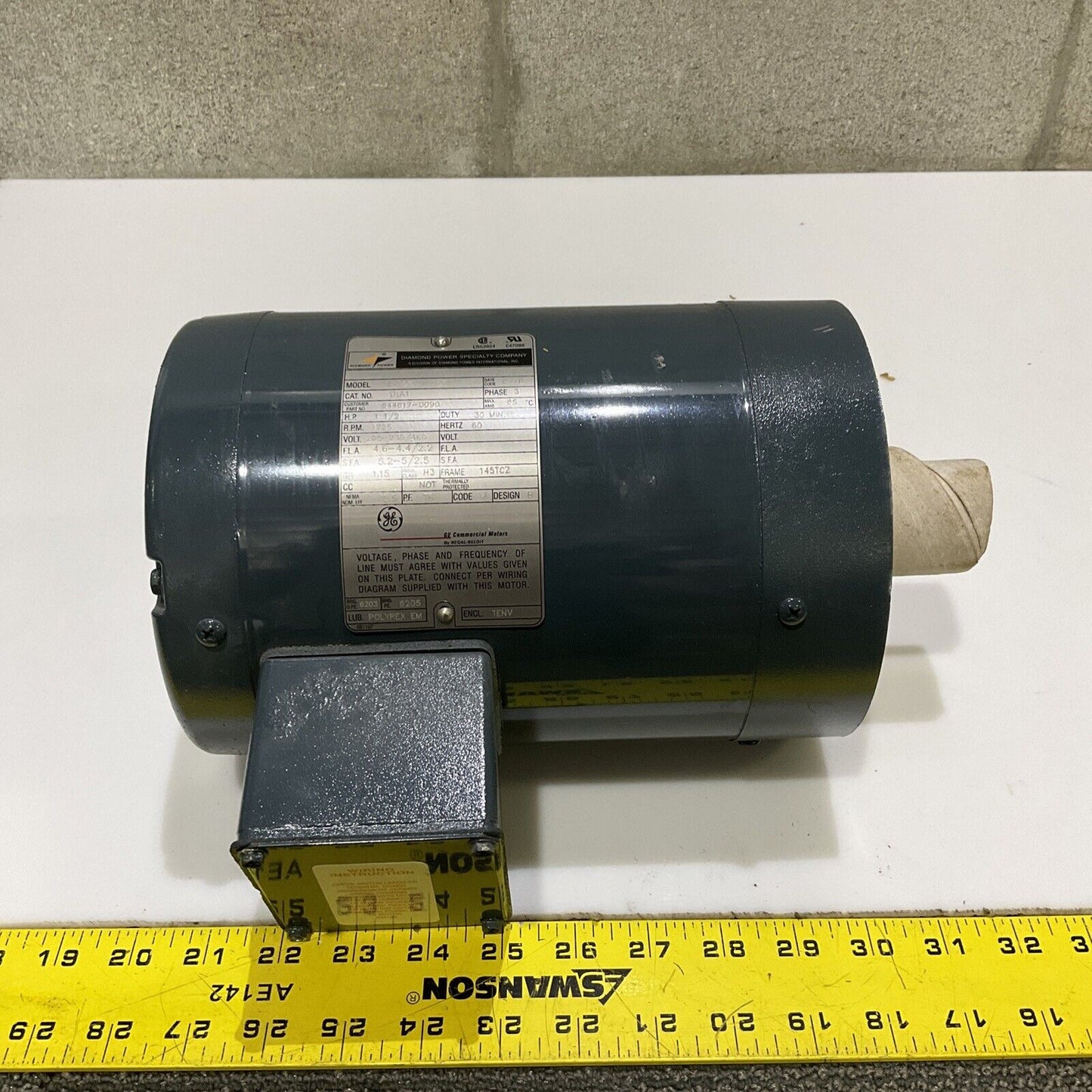 DIAMOND POWER GE 5K49SN4115C MOTOR HP 1.5 3 PHASE 1725 RPM 208-230/460 V 678