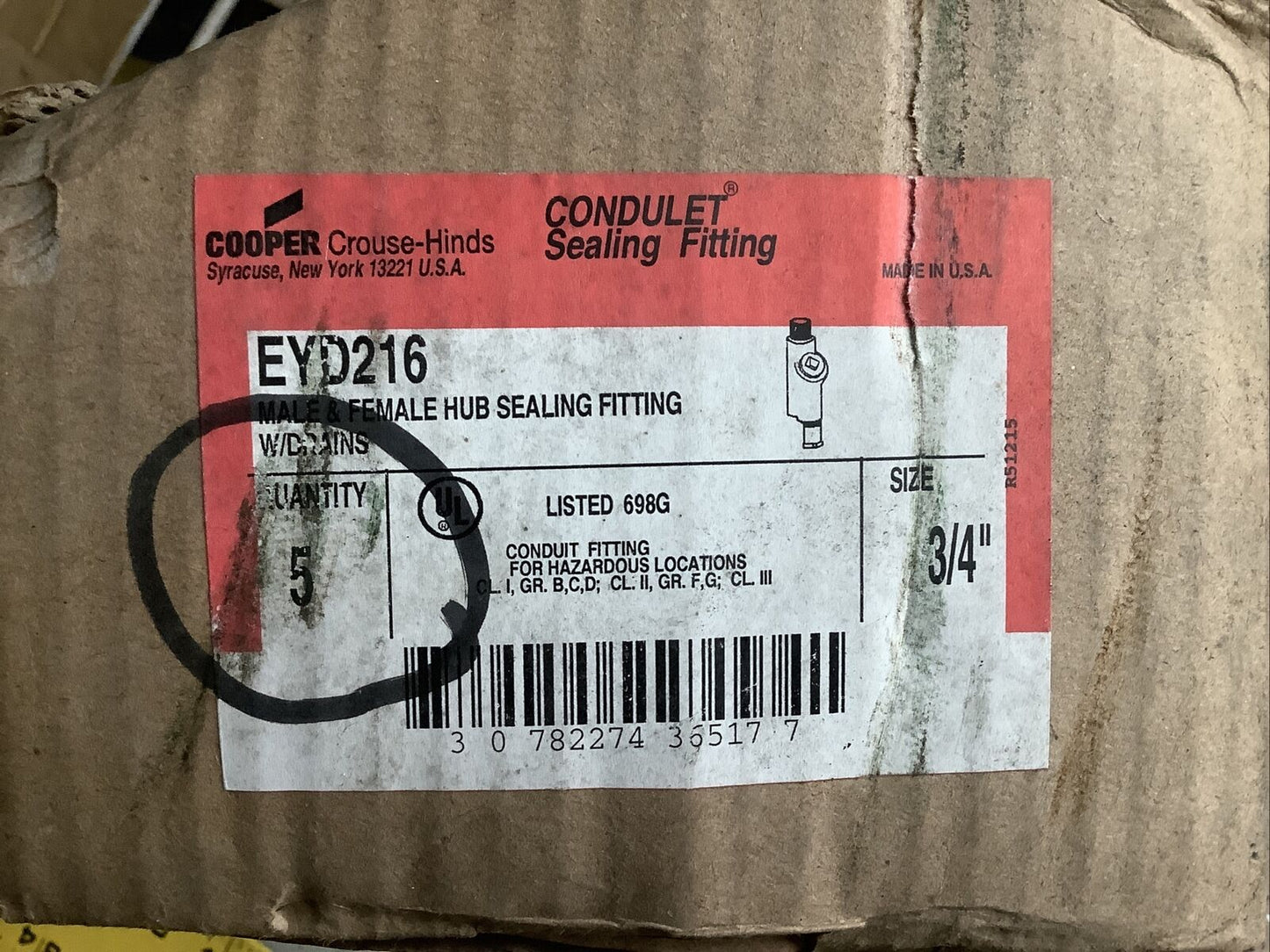 COOPER CROUSE HINDS EYD216 CONDULET SEALING FITTING 3/4IN M/F 678 - QTY 5