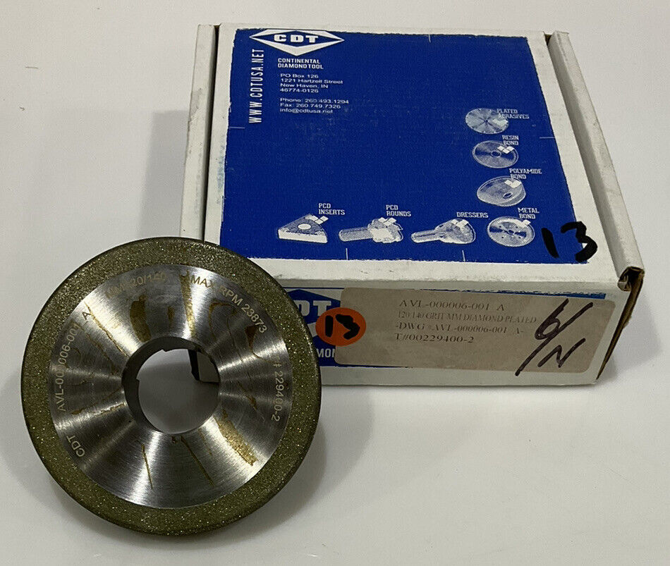 CONTINENTAL DIAMOND TOOL 229400-2 4" DIAMETER 120/140 GRIT GRINDING WHEEL