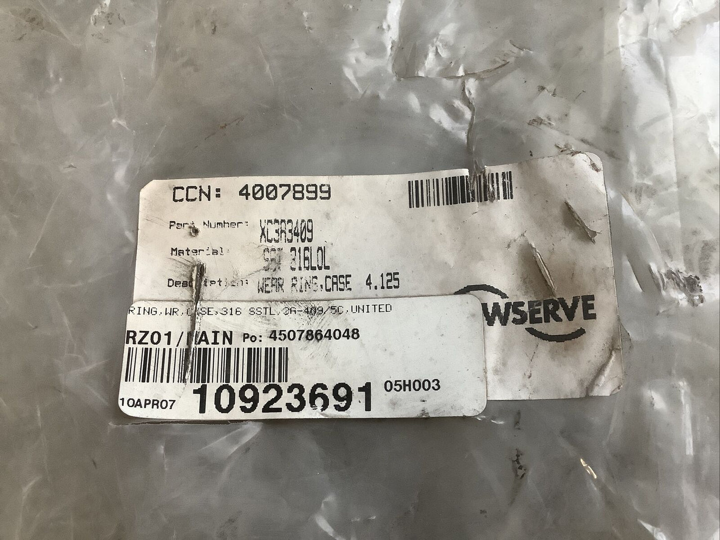 FLOWSERVE XC3R3409 WEAR RING CASE 4.125IN ID 678