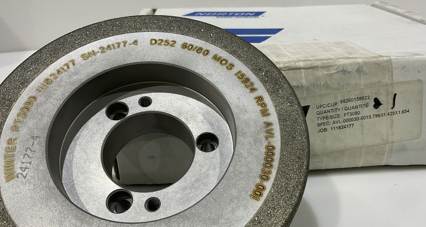 NORTON PT3090 GRIT 60/80 5.795” DIAMETER 1.654” BORE 1” GRINDING WHEEL