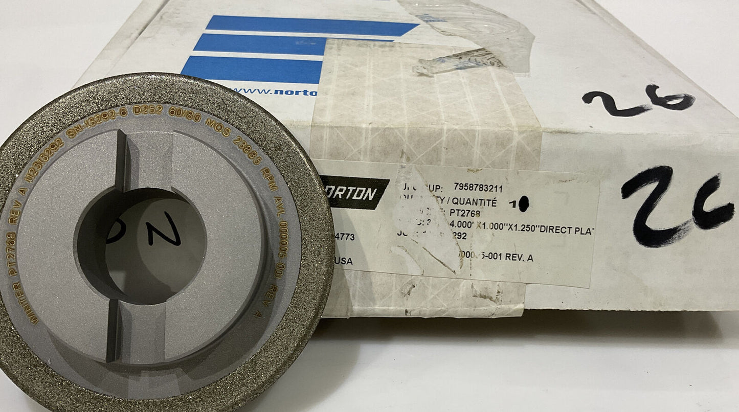 NORTON PT2768 GRIT 60/80 4”OD DIAMETER 1.26” BORE DIAMOND GRINDING WHEEL