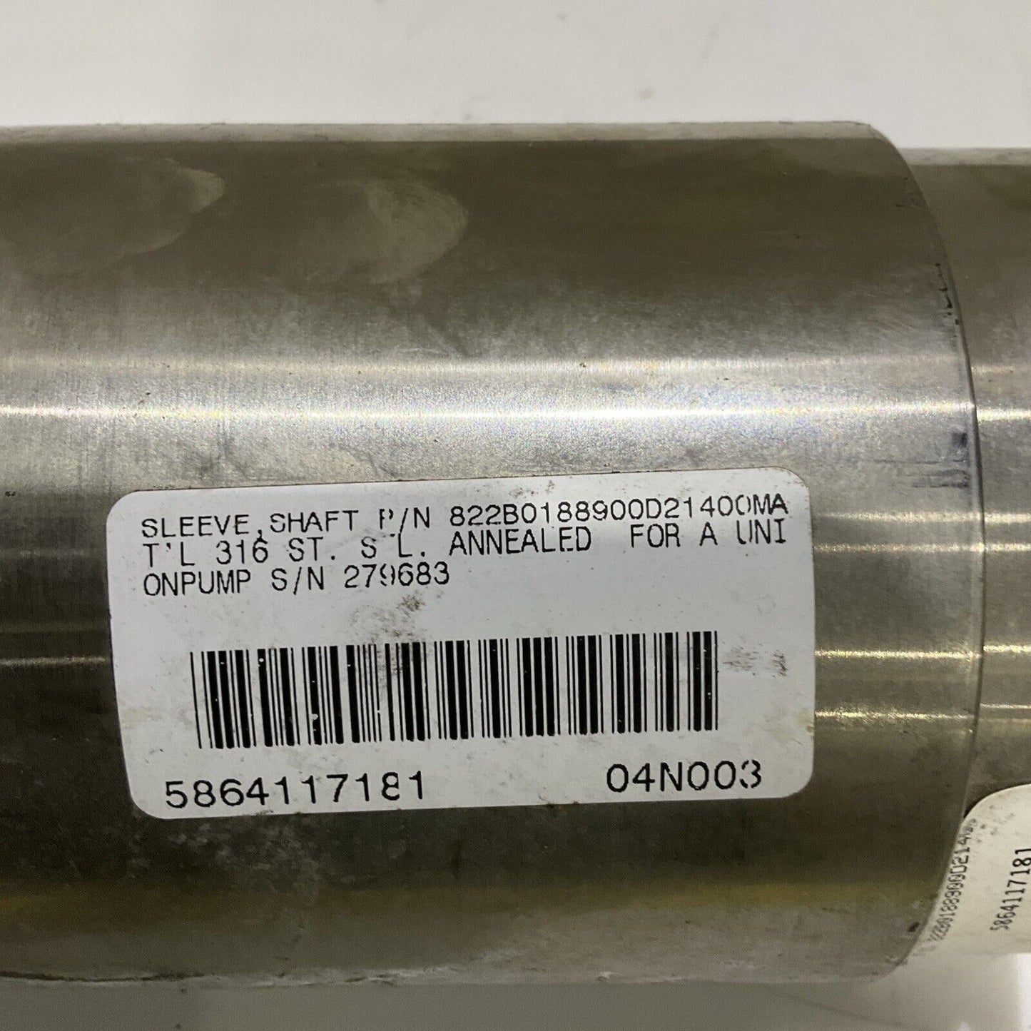 UNION PUMP 822B0188900D21400 SHAFT SLEEVE ANNEALED 678