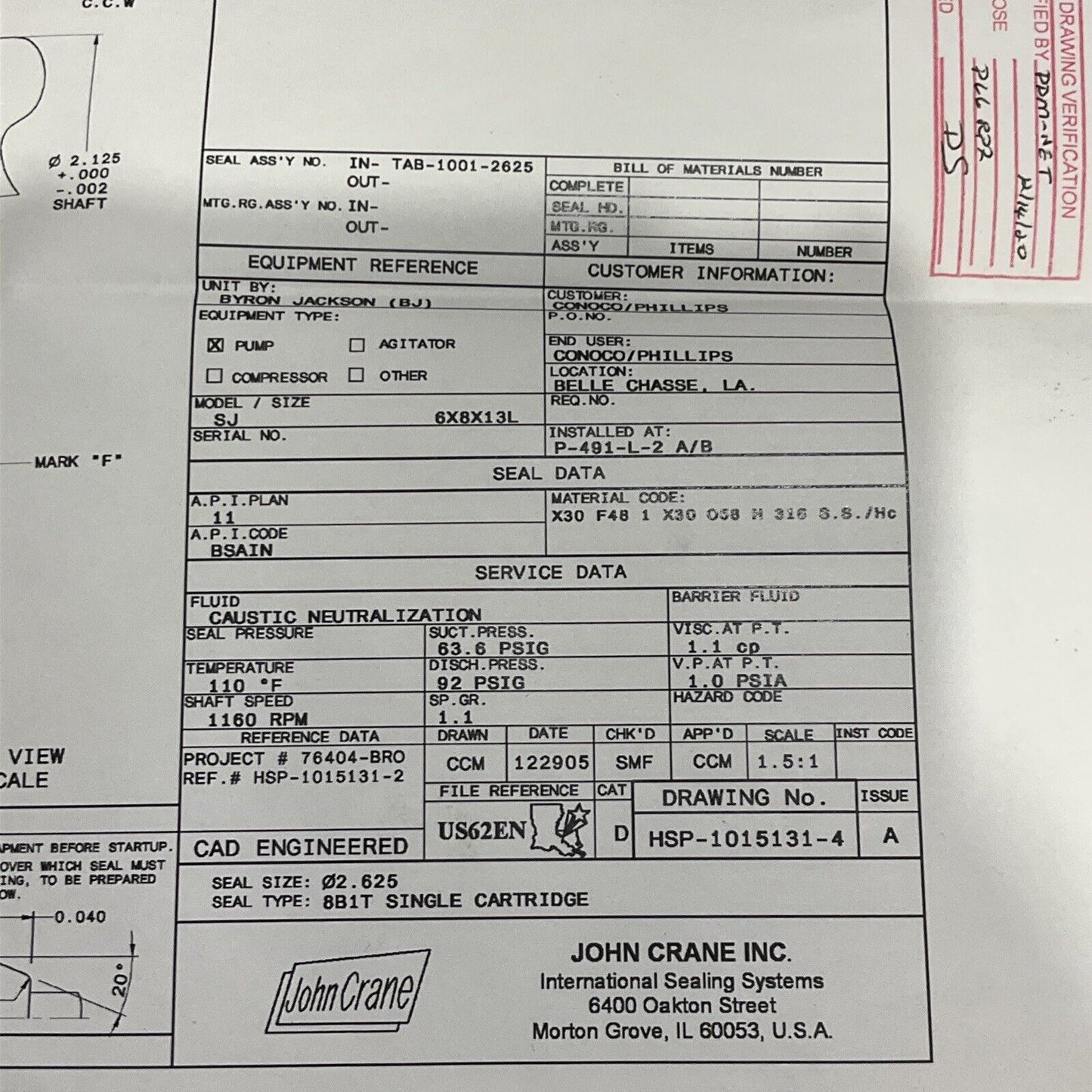 JOHN CRANE M147388 HSP-1013716-1 SEAL ASSEMBLY 678