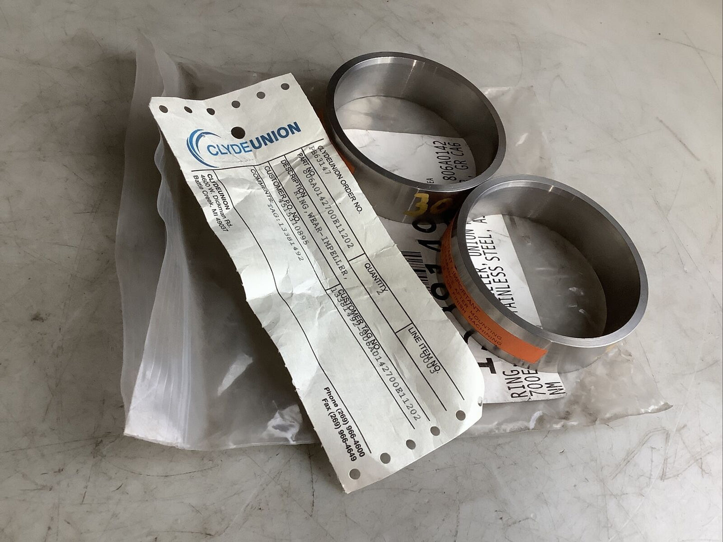 CLYDE UNION 806A0142700E11202 IMPELLER WEAR RING 678