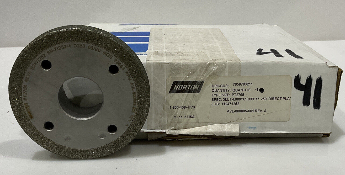 NORTON PT2768 GRIT 60/80 4” DIAMETER 1.26” BORE .571” GRINDING WHEEL