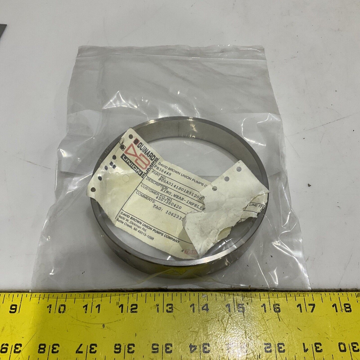 UNION PUMP 806A0141801R51200 WEAR IMPELLER RING WITH OVERLAY 678