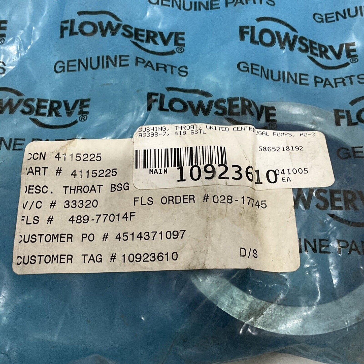 UNITED CENTRIFUGAL PUMP HD-3 A8398-7 THROAT BUSHING 678