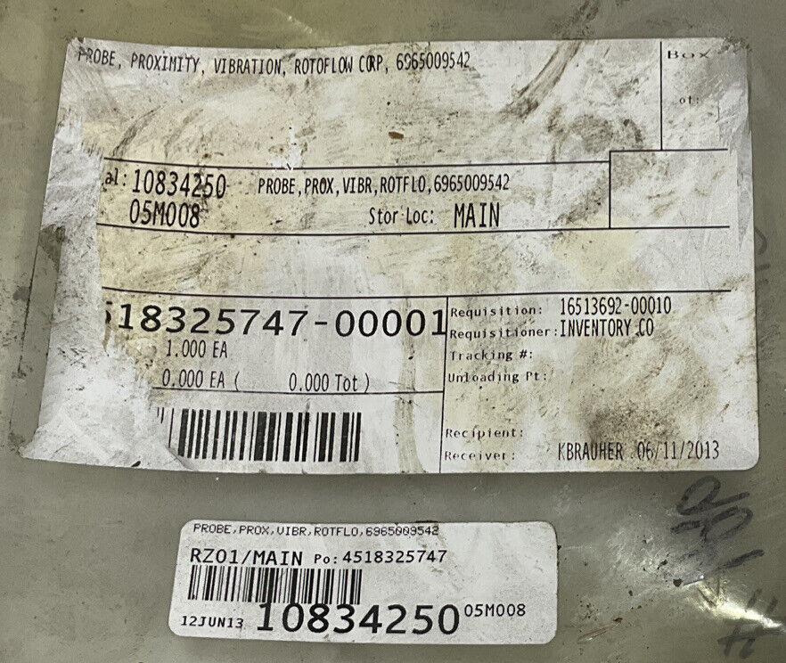 ROTOFLOW BENTLY NEVADA 26017-01 6965009542 PROXIMITY VIBRATION PROBE 21” 687