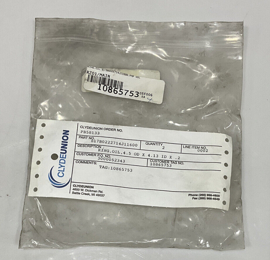 CLYDE UNION 817B0222714J11600 OIL RING SET OF 2 G925-1 / G925-4