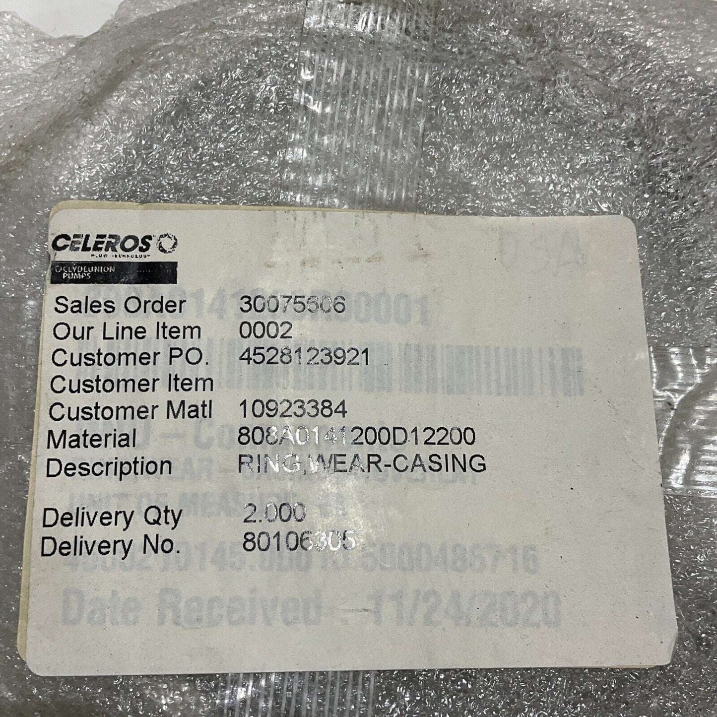 UNION PUMP 808A0141200D12200 WEAR RING CASE 678 LOT OF 2