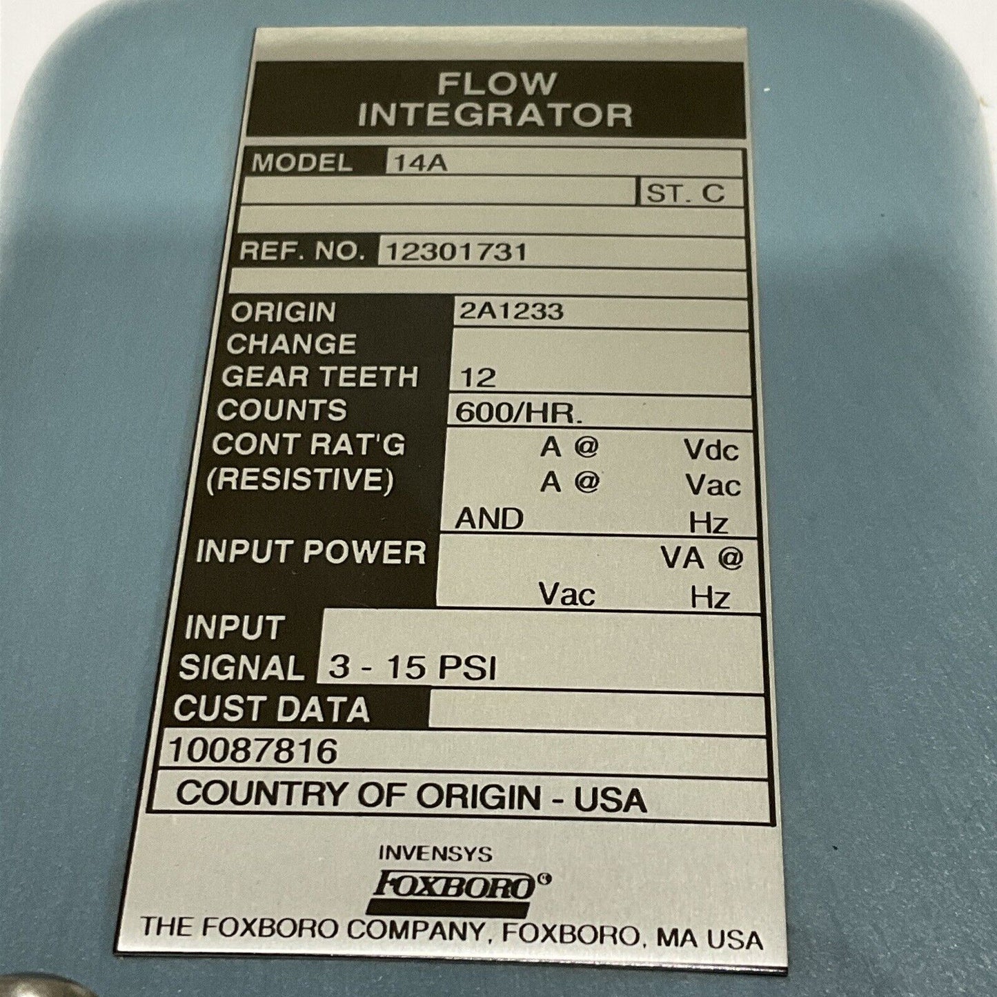 FOXBORO 14A 12301731 PNEUMATIC FLOW REGULATOR 555