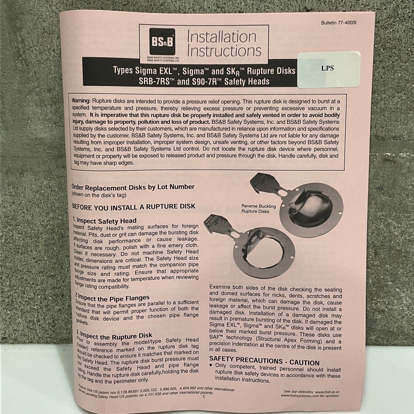 BS&B 10281767 A500266-1 REVERSE BUCKLING RUPTURE DISK 3 IN LPS 14.5 PSIG 555