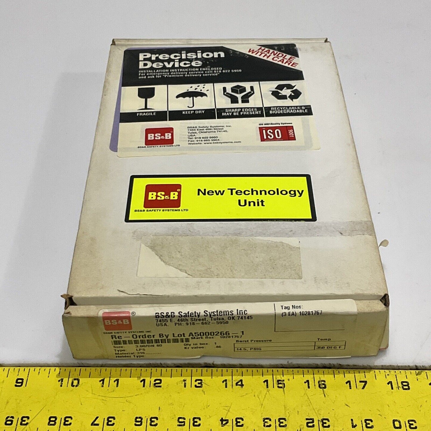 BS&B 10281767 A500266-1 REVERSE BUCKLING RUPTURE DISK 3 IN LPS 14.5 PSIG 555