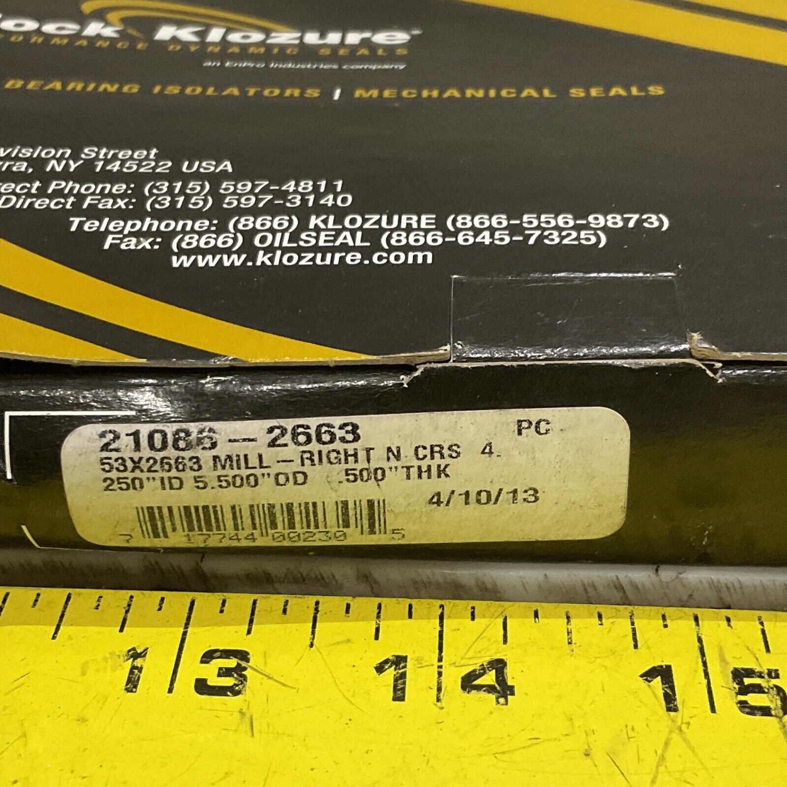 GARLOCK KLOZURE 21086-2663 SEAL 53X2663 MILL RIGHT N CRS 250