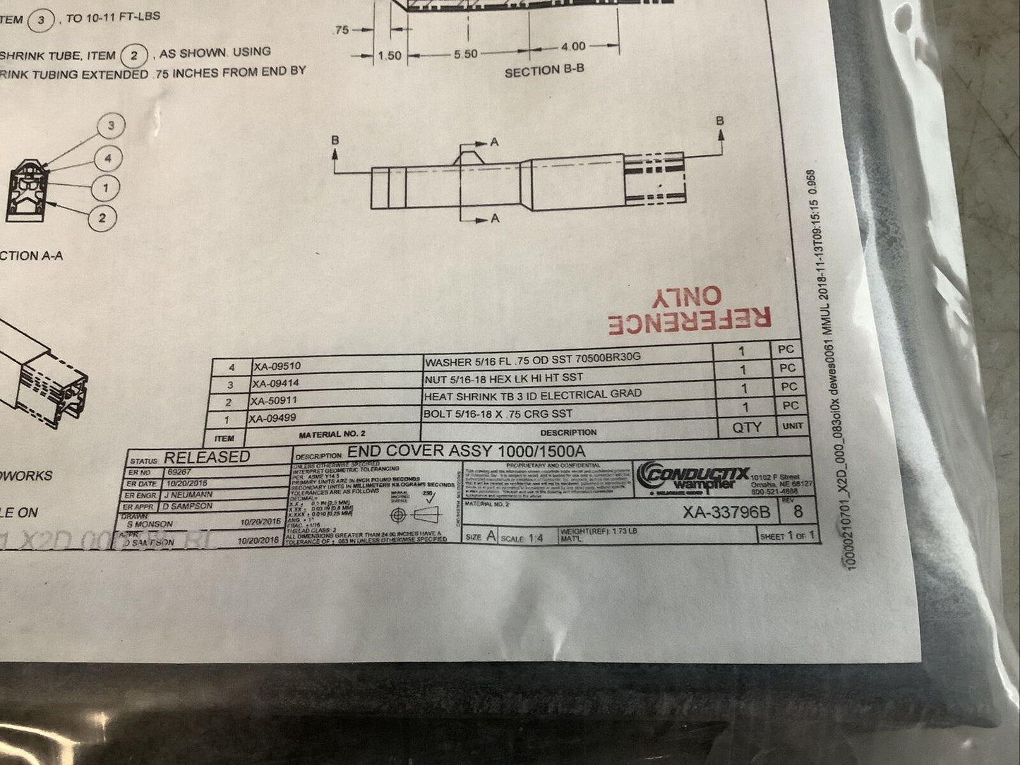 CONDUCTIX XA-33796B END COVER ASSEMBLY 1000/1500A SIZE A 1:4 SCALE 678