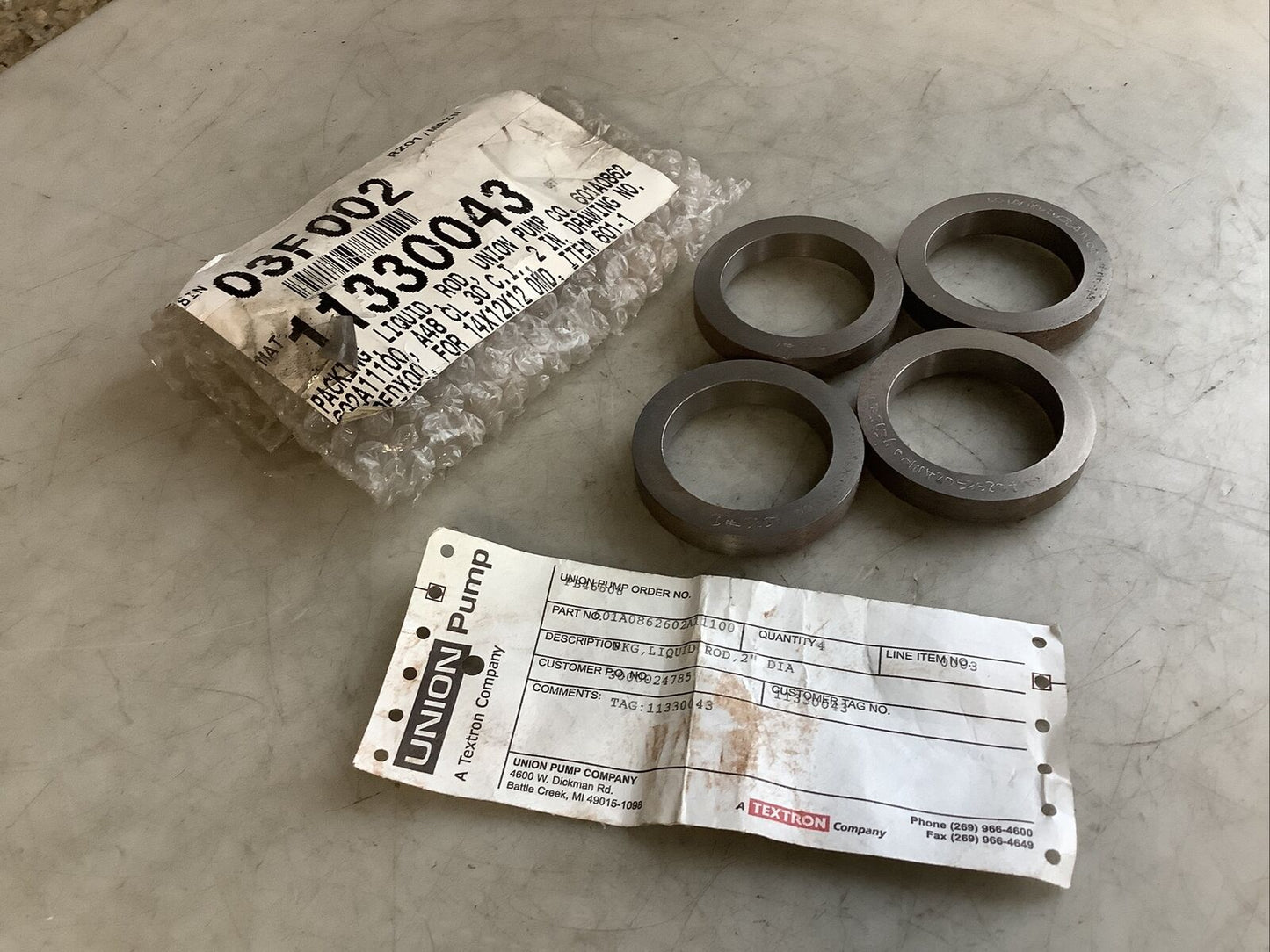 UNION PUMP 601A0862602A11100 LIQUID ROD PACKING RING 2IN ID 678 - QTY 4