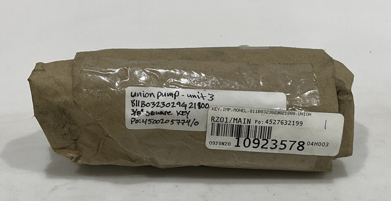 UNION PUMP 811B0323029G21800 MONEL 3/8” SQUARE IMPELLER KEY UNIT 3