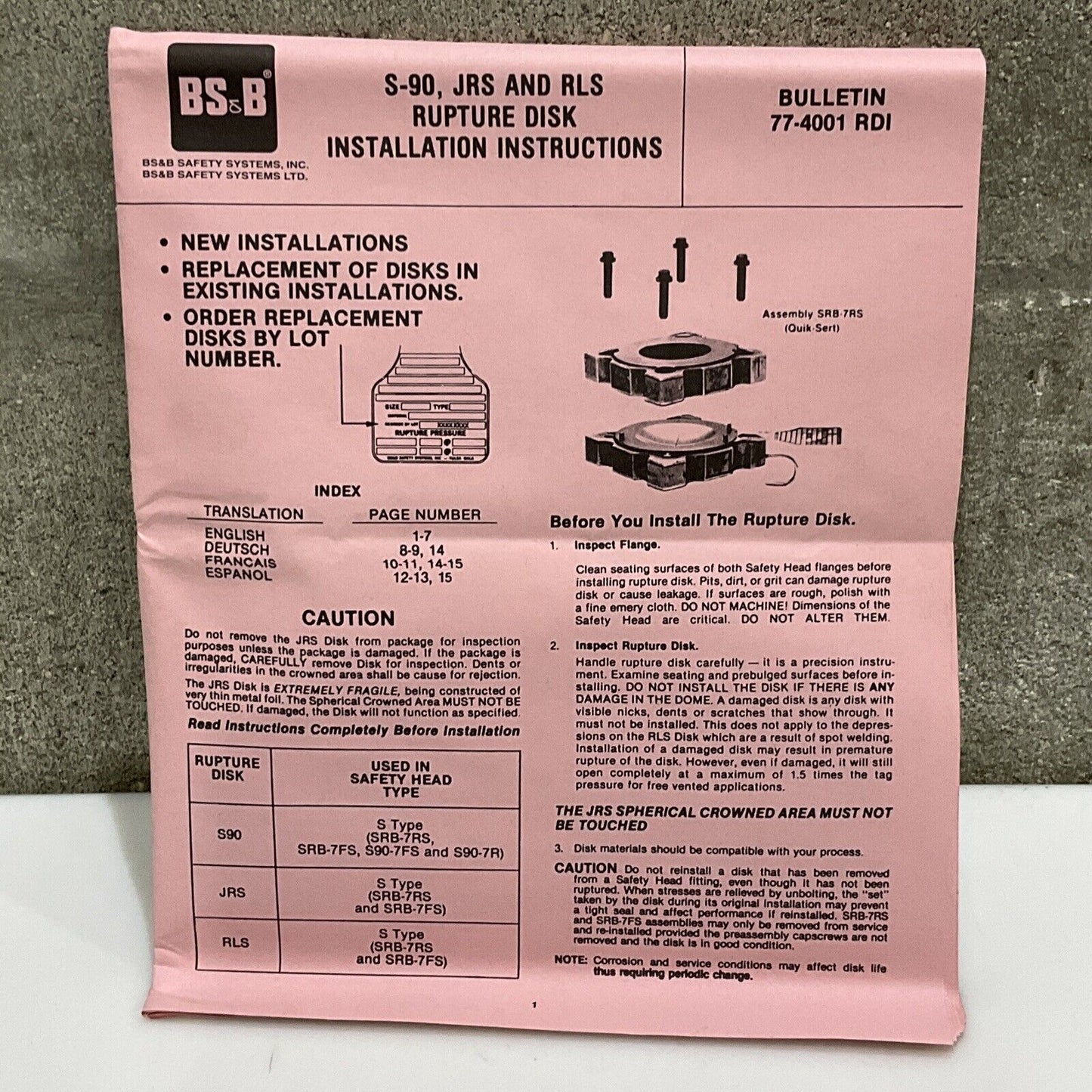 BS&B S-90 JRS AND RLS RUPTURE DISK 1 1/2 IN 99006780-1 136.5 PSIG 200 F 555