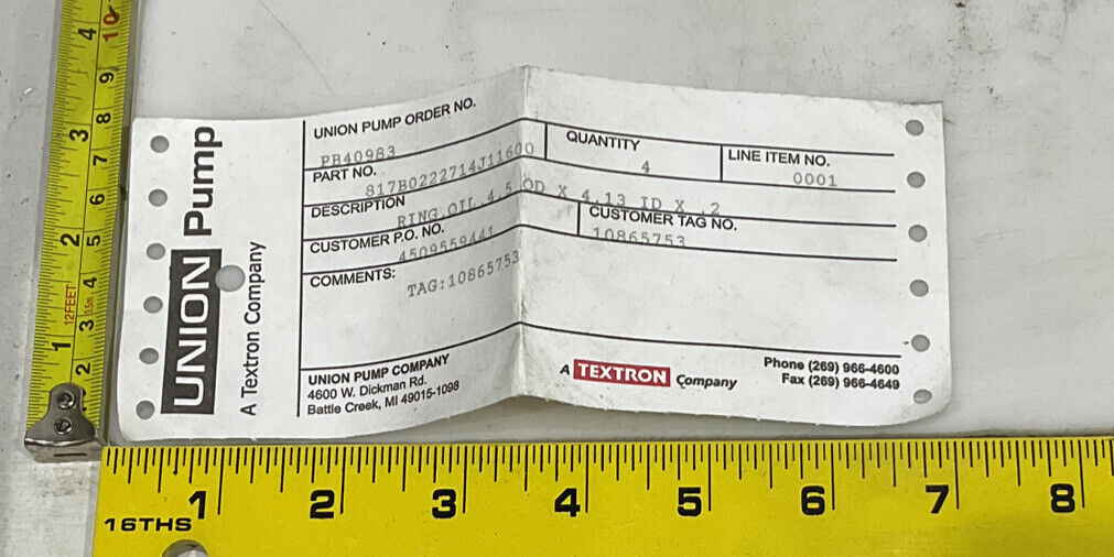 UNION PUMP 817B0222714J11600 OIL RING 678