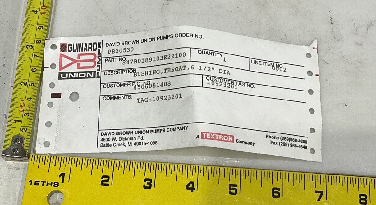 UNION PUMPS CO 847B0189103E22100 BUSHING THROAT 6 1/2”
