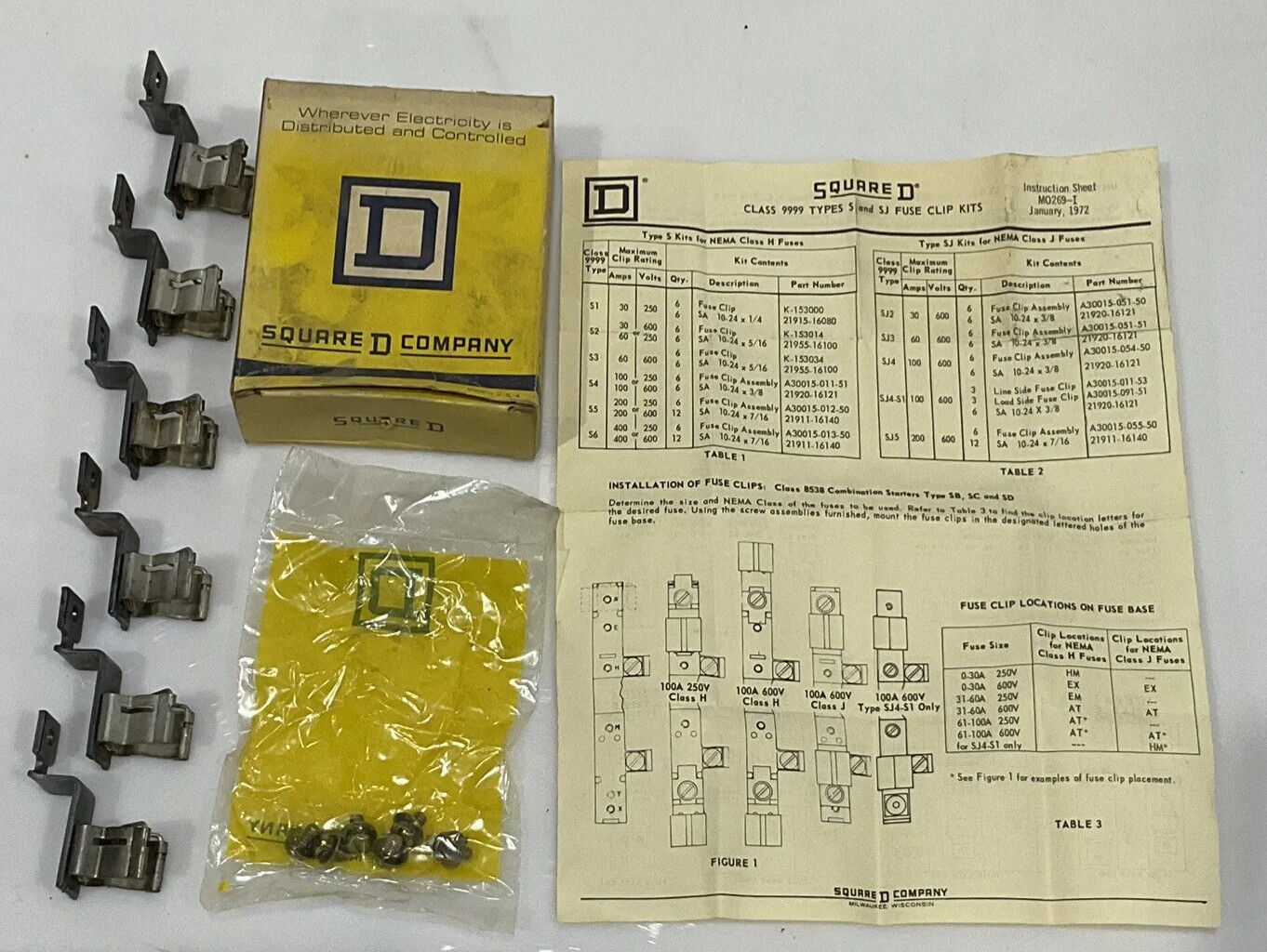 SQUARE D  S12 CLASS 1 FUSE CLIP KIT 30A 600V CLASS 9999 LOT OF 6 555