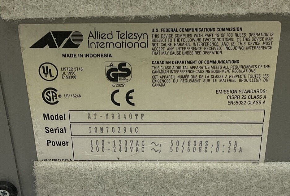 CENTRECOM AT-MR840TF MULTIPORT MICRO HUB/REPEATER IEEE 802.3 TWD
