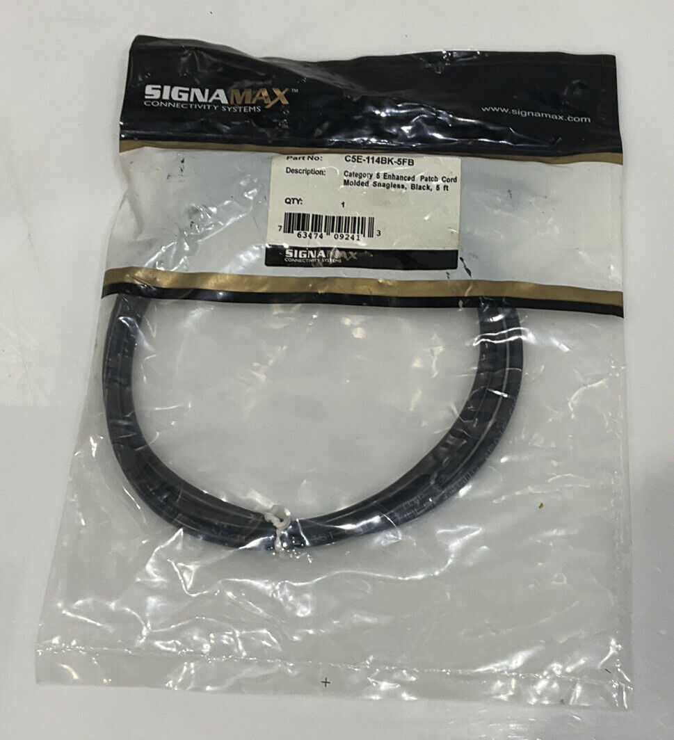 SIGNAMAX C5E-114BK-5FB ETHERNET CORD CATEGORY 5 BLACK 5 FT LOT OF 3 TWD