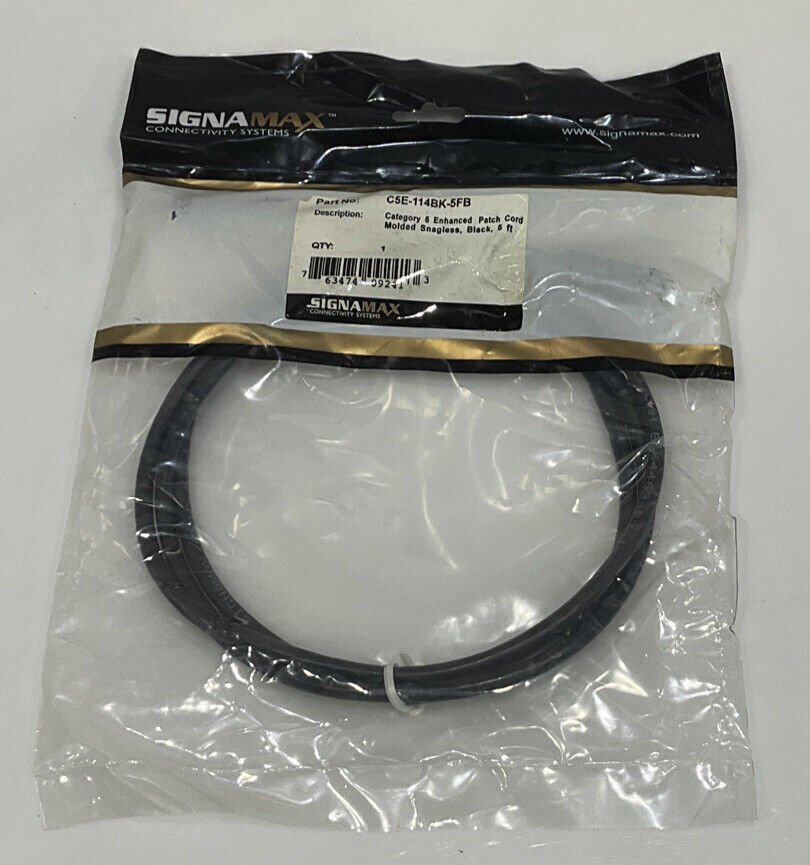 SIGNAMAX C5E-114BK-5FB ETHERNET CORD CATEGORY 5 BLACK 5 FT LOT OF 3 TWD