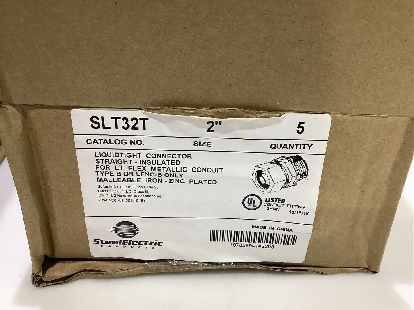 STEEL ELECTRIC SLT32T LIQUIDTIGHT CONNECTOR INSULATED 2IN - QTY 25 ECH