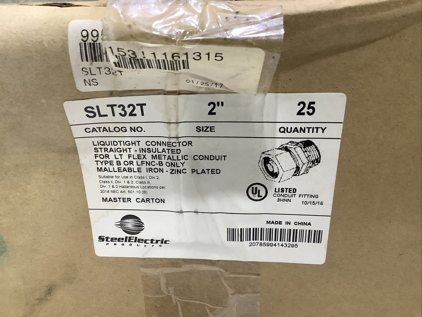 STEEL ELECTRIC SLT32T LIQUIDTIGHT CONNECTOR INSULATED 2IN - QTY 25 ECH