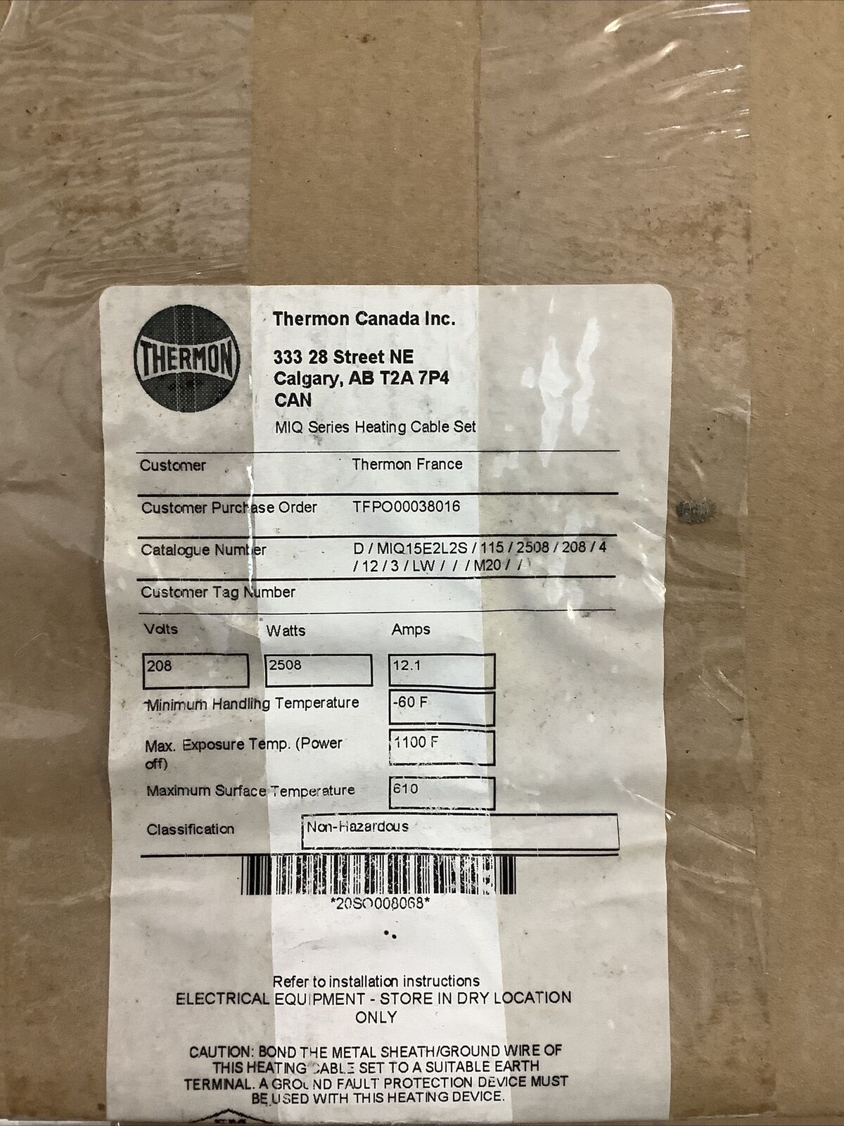 THERMON MIQ15E2L2S D/MIQ-15E2L-2S/115/2508 HEAT CABLE SET 115 FEET ECH