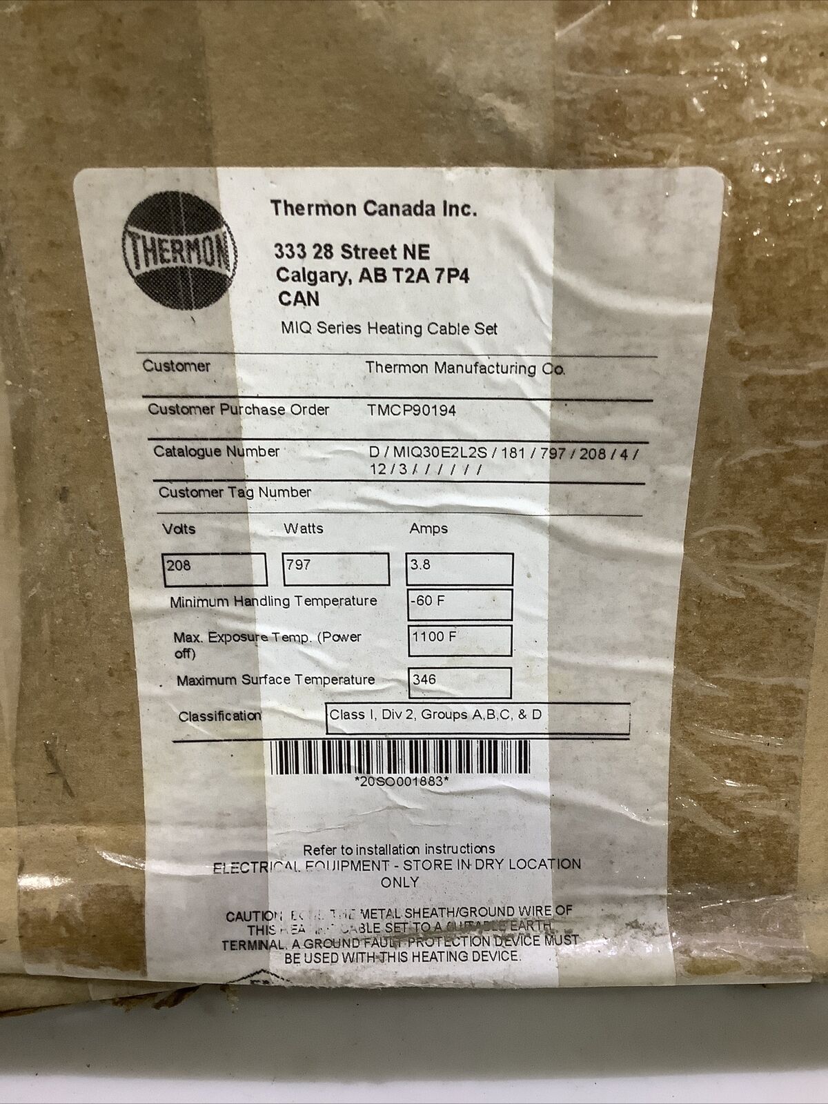 THERMON MIQ30E2L2S D/MIQ-30E2L-2S/181/797 HEAT CABLE SET 181 FEET ECH