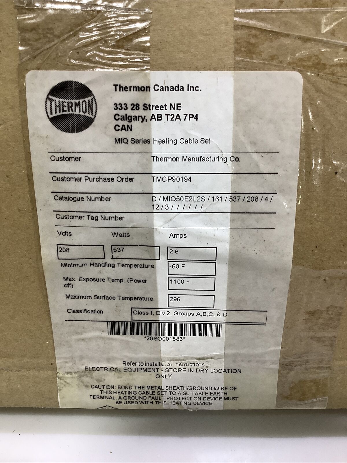 THERMON MIQ50E2L2S D/MIQ-50E2L-2S/161/537 HEAT CABLE SET 161 FEET ECH