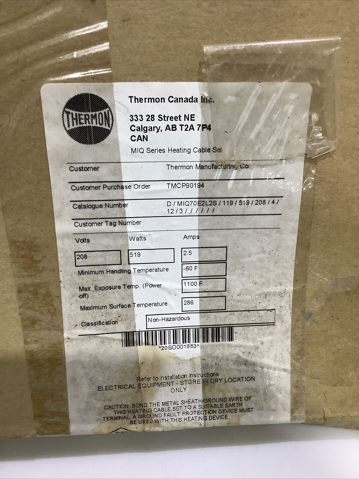 THERMON MIQ70E2L2S D/MIQ-70E2L-2S/119/519 HEAT CABLE SET 119 FEET ECH