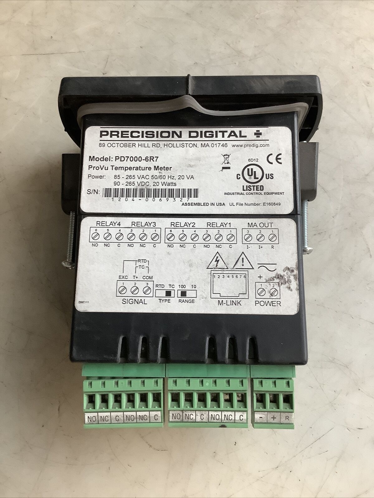 PRECISION GENERAL PD7000-6R7 DIGITAL PANEL METER 85-265VAC 20VA 20W 4 RELAY 476