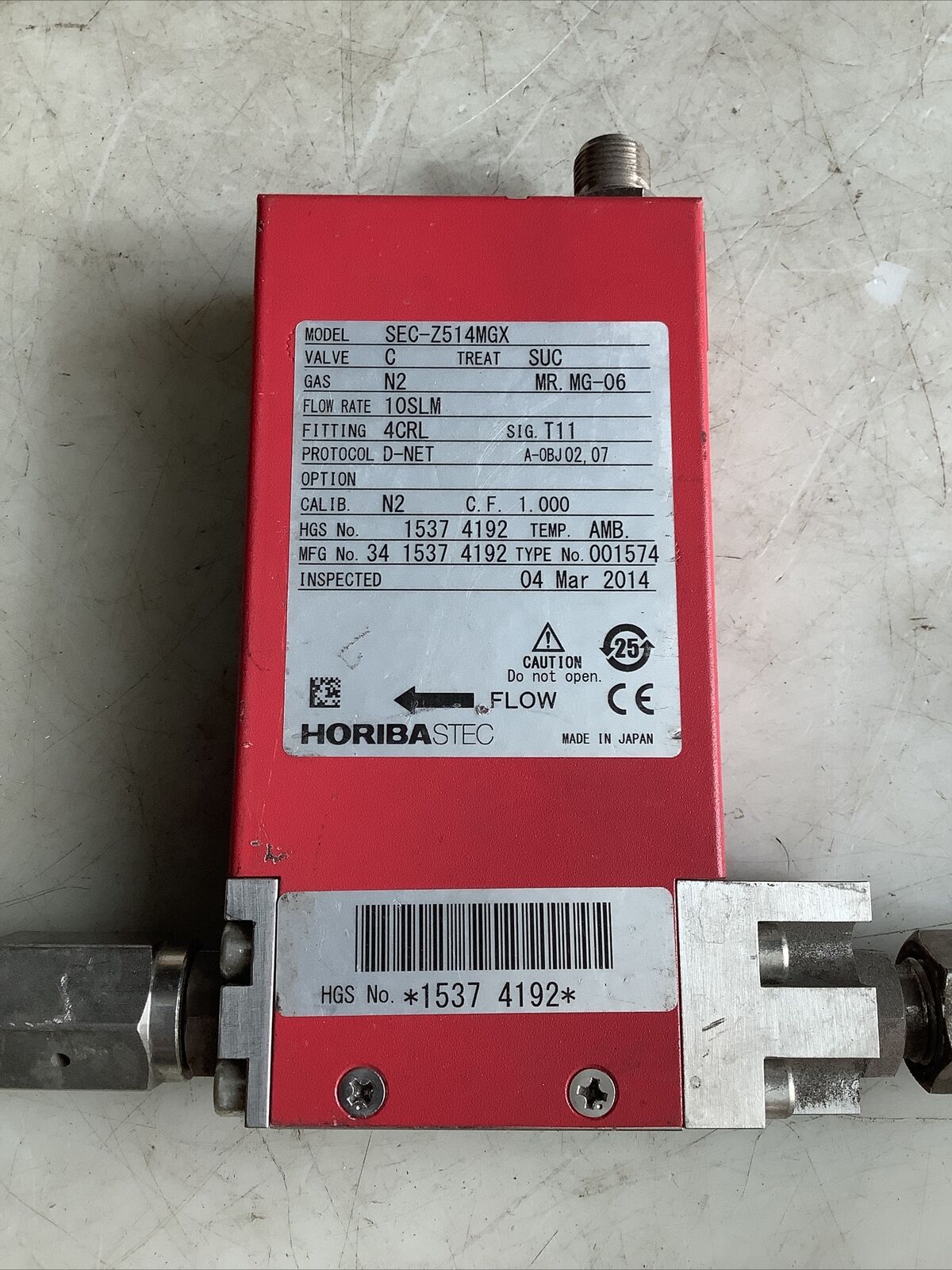 HORIBA SEC-Z514MGX MASS FLOW CONTROLLER N2 10SLM 4CRL 476