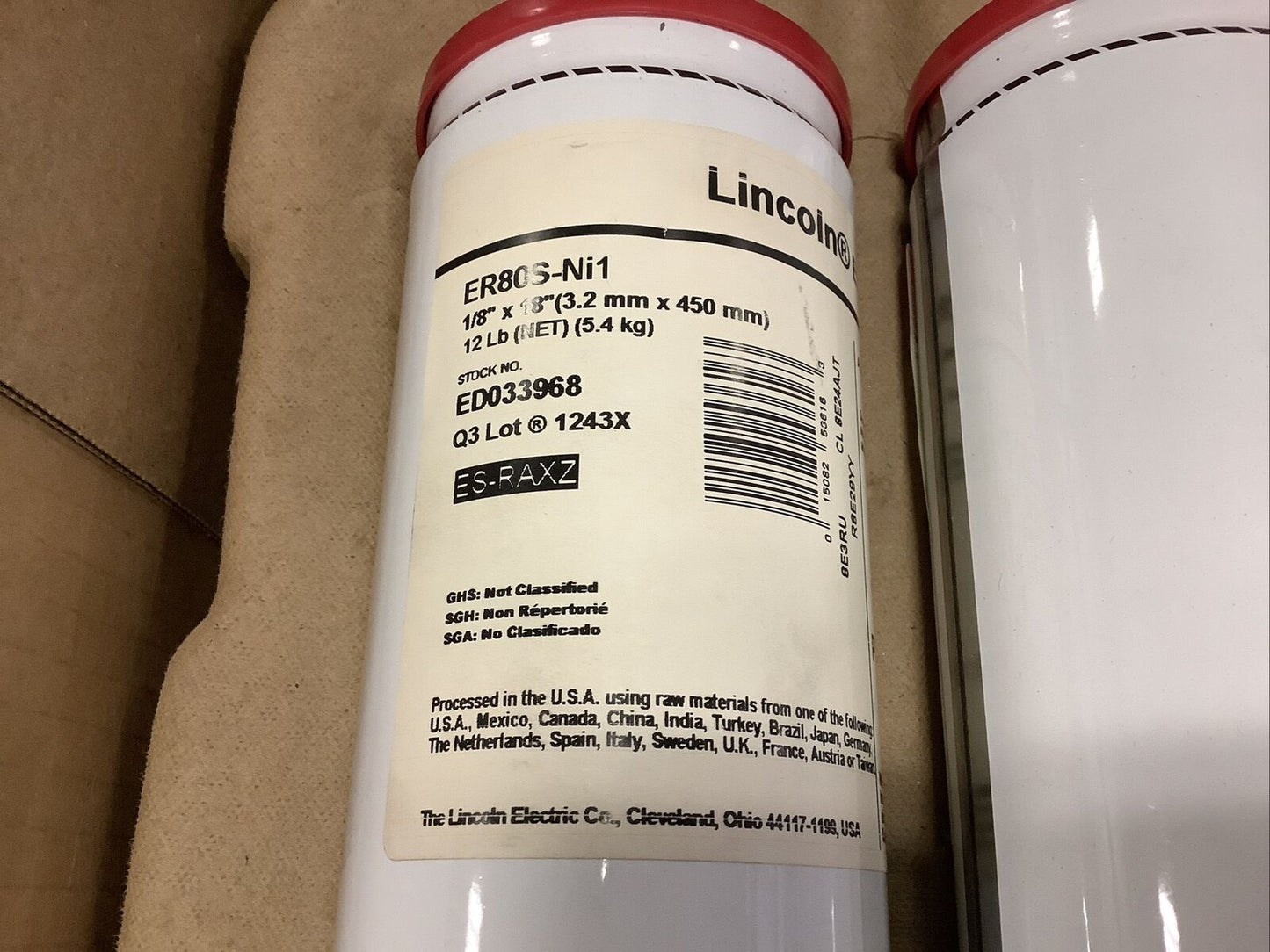 LINCOLN ELECTRIC ER80S-NI1 WELDING RODS 1/8IN X 18IN 12LBS 11908 - QTY 3 36LBS