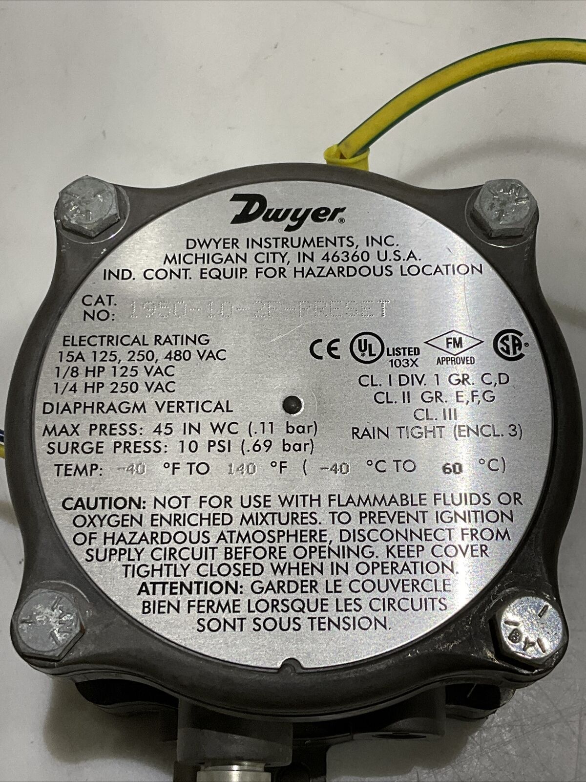 DWYER 1950P-2-2F-PRESET DEFERENTIAL POWER SWITCH CDM