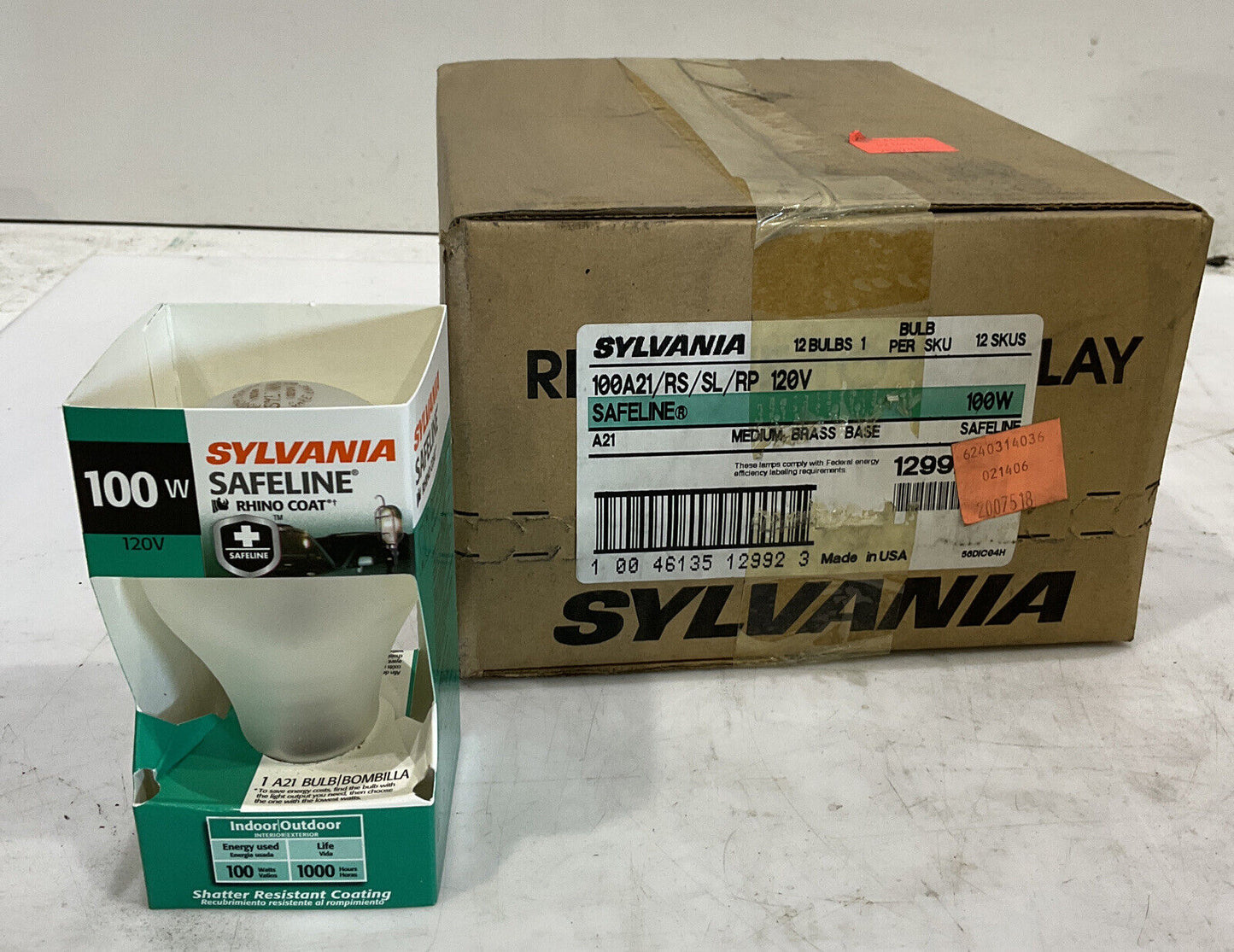 SYLVANIA 100A21 SAFELINE LIGHT BULB LOT OF 12 476