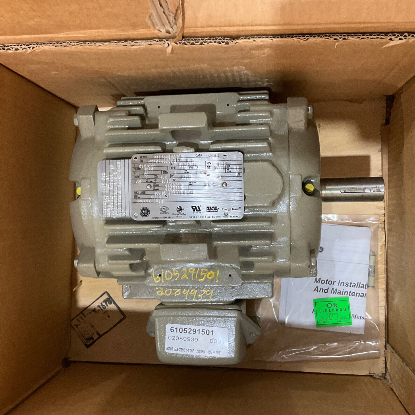 GE 5KS182LAA305 ELECTRIC MOTOR 1-1/2HP 1200RPM 182T FRAME 373