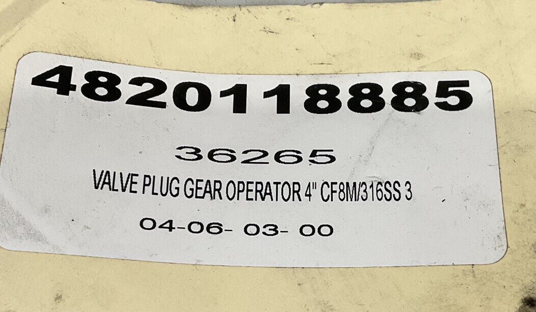 DURIRON DURCO VALVE PLUG BY95344A-I-CI CF8M 316SS 4" GEAR OPERATOR 476