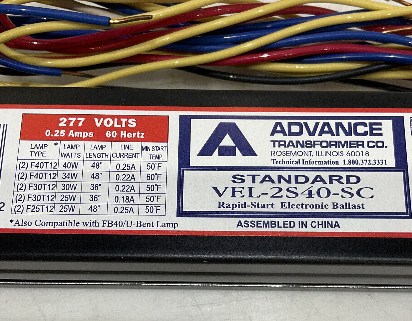 ADVANCE VEL-2S40-SC ELECTRONIC BALLASTS LOT OF 8 476