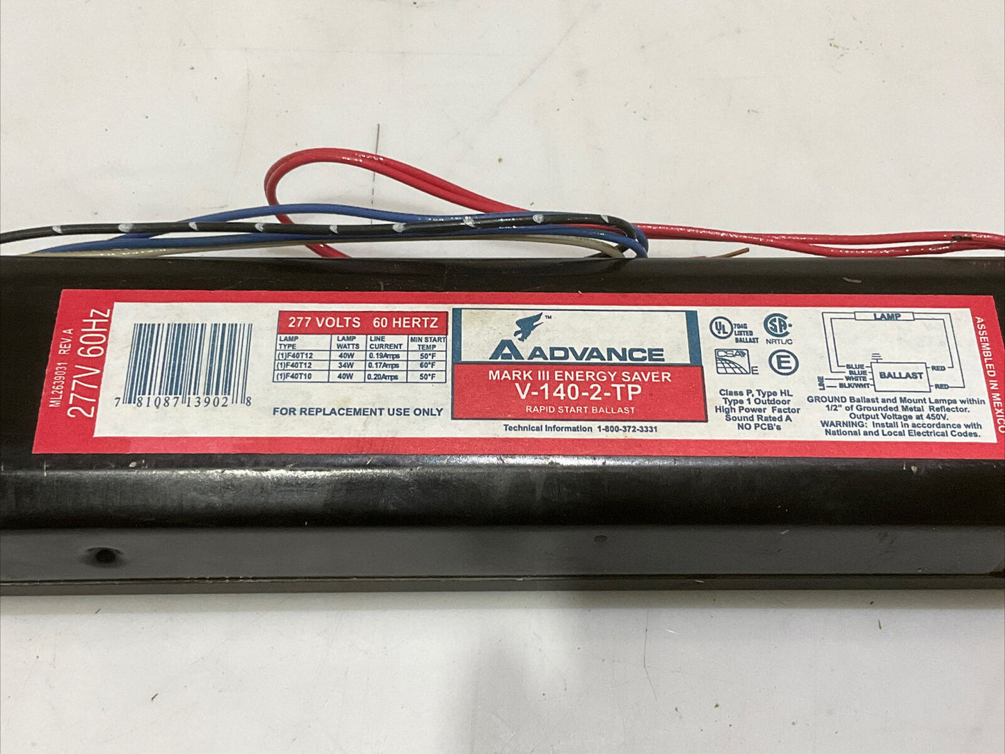 ADVANCE V-140-2-TP MARK III ENERGY SAVER START BALLAST 277V 60HZ LOT OF 6 476