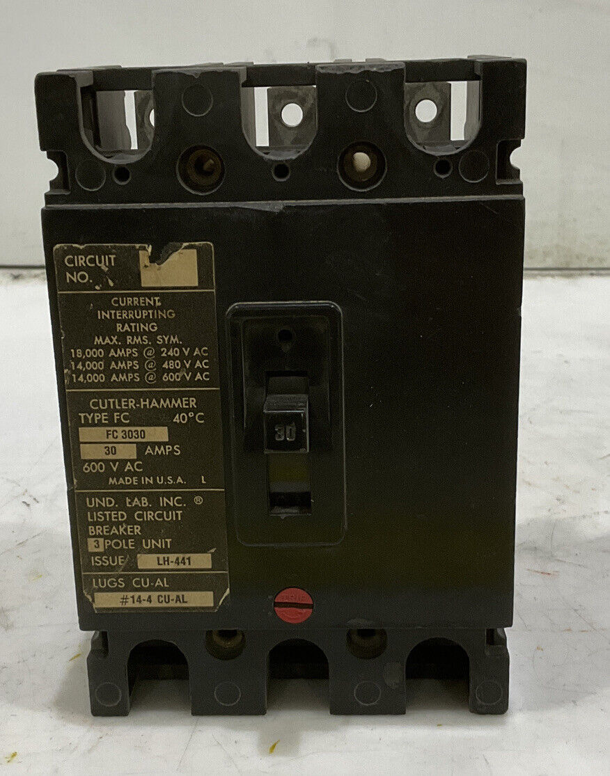 CUTLER-HAMMER FC3030 30A CIRCUIT BREAKER 3 POLE UNIT 476